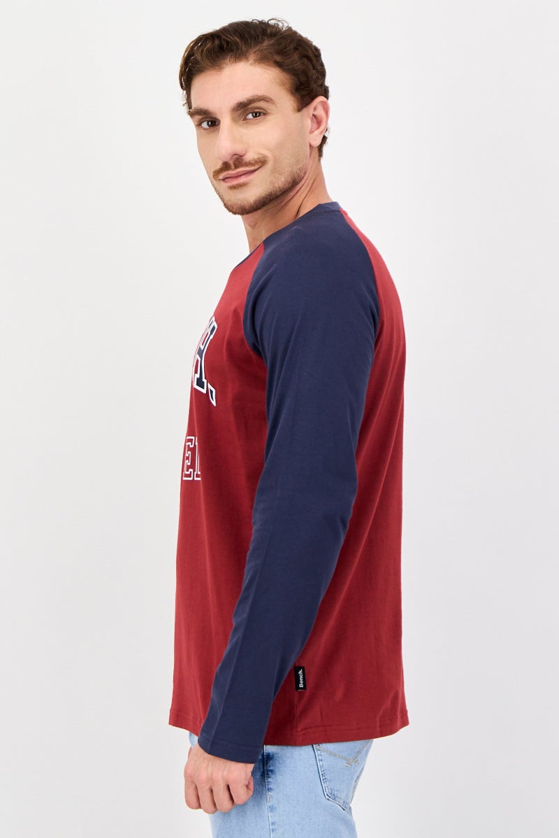 Bench Men Crew Neck Long Sleeve Brand Logo T-Shirts, Red - Image 2